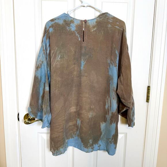 URU URU Tie Dyed Oversized Tunic Top Brown Blue Long Sleeve Relaxed Fit M/L EUC - Picture 3 of 9